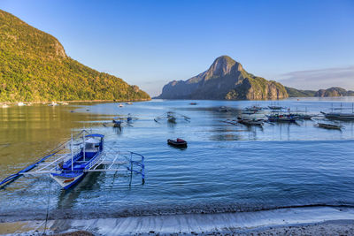 Scenic view of bay against sky