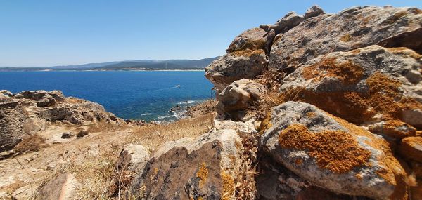 Scenic view of sea against clear sky