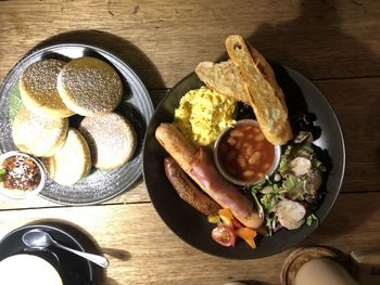 High angle view of breakfast on table