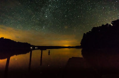 Scenic view of lake against sky at night