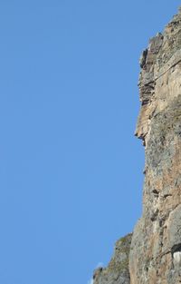 Low angle view of mountain against clear blue sky