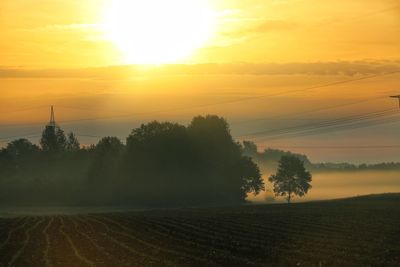 Scenic view of field against sky during sunset