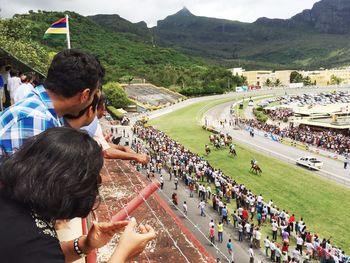 High angle view of people in stadium