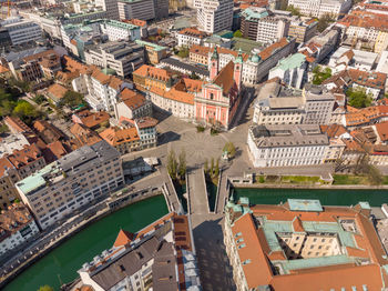 High angle view of buildings in city