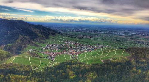 Scenic view of agricultural field against sky