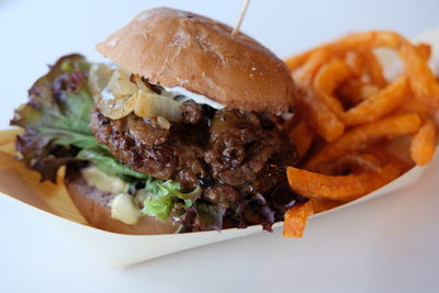 Close-up of burger in plate