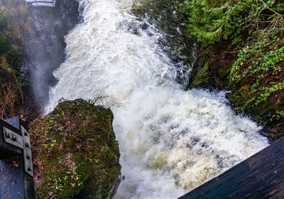 Whitewater explodes at lower tumwater falls in washington state.