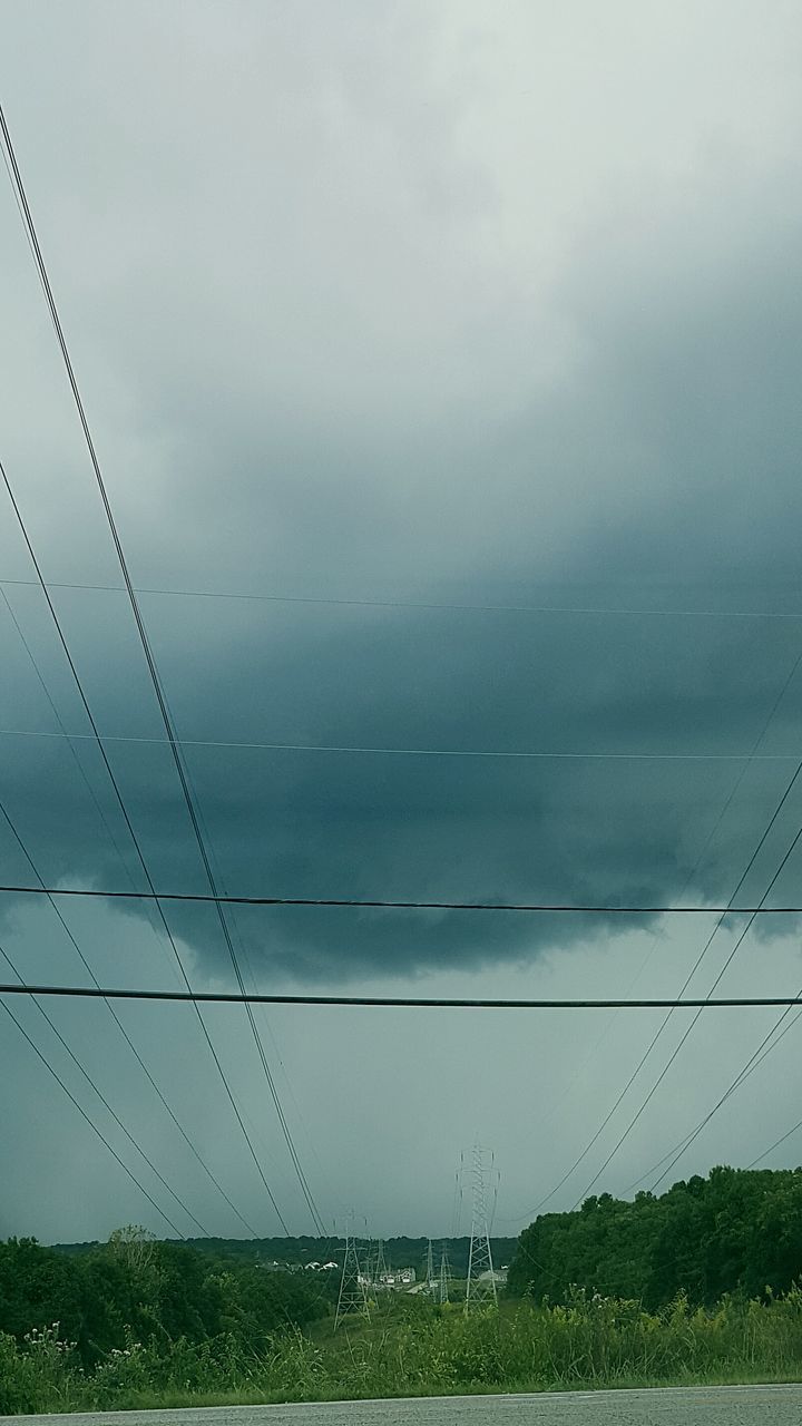 sky, power line, electricity pylon, tranquility, tranquil scene, scenics, cable, connection, electricity, landscape, cloud - sky, nature, beauty in nature, power supply, cloudy, field, weather, fuel and power generation, cloud, technology