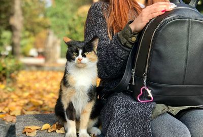 Midsection of woman with cat