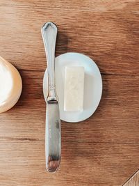 High angle view of tea in bowl on table