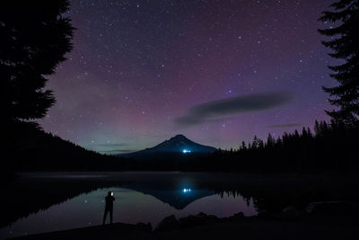 Scenic view of mountains against sky at night