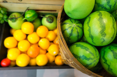 High angle view shot of artificial fruits