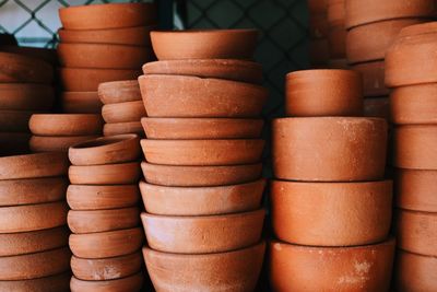 Earthenware stack at market stall