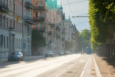 Strandvägen in stockholm on a misty summer morning