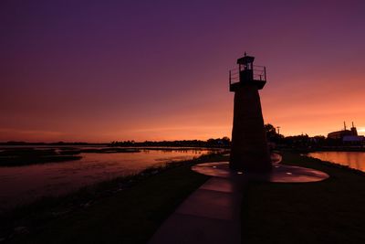 Lighthouse against sky during sunset