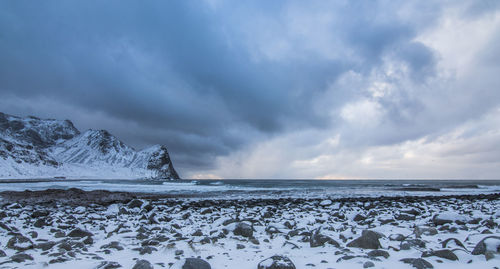 Scenic view of sea against sky during winter