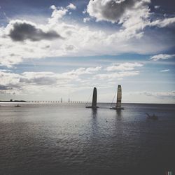 Scenic view of sea against cloudy sky