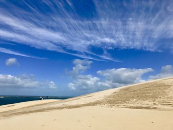 Scenic view of beach against blue sky