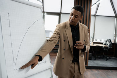 Portrait of young man standing against wall