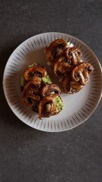 High angle view of food in plate on table