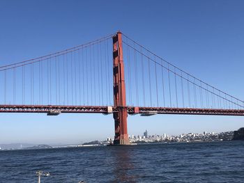 Low angle view of suspension bridge against sky