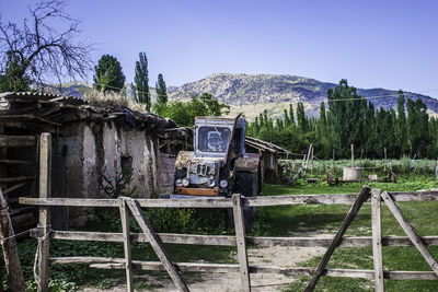 High angle view of abandoned building against clear sky