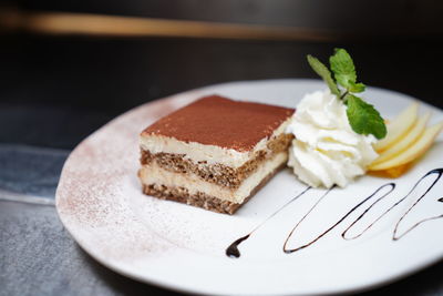 Close-up of cake served in plate