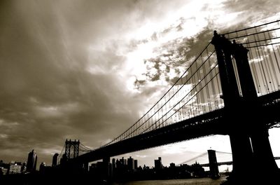 Low angle view of bridge against cloudy sky