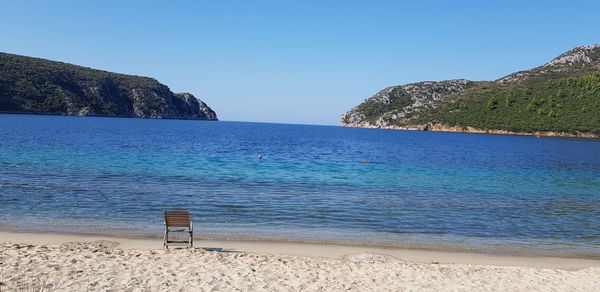 Scenic view of sea against clear blue sky