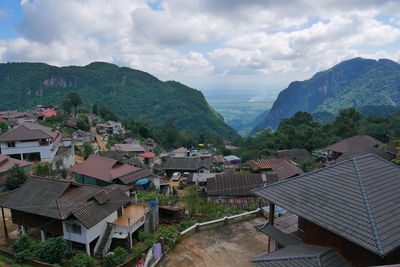 High angle view of townscape against sky