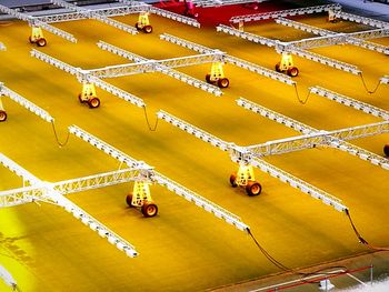 High angle view of yellow wall in city