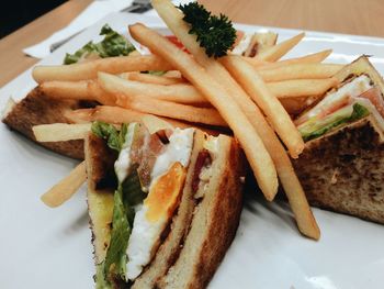 Close-up of food served in plate o table