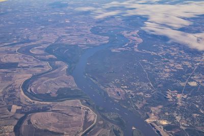 Mississippi river aerial airplane views arkansas. winding river cities united states of america