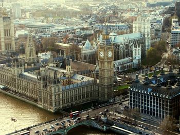 High angle view of westminster bridge over thames river by big ben