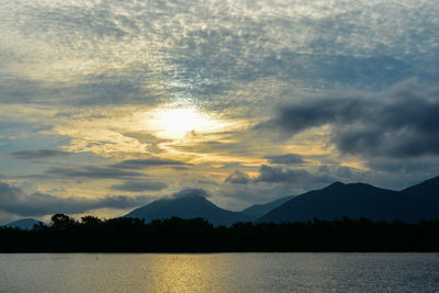 Scenic view of lake against sky during sunset