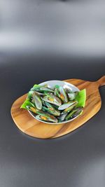 High angle view of food in plate on table