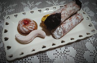 High angle view of breakfast on table