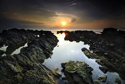 Scenic view of sea against sky during sunset