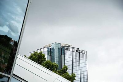 Low angle view of skyscraper against sky