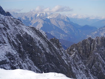 Scenic view of snowcapped mountains against sky