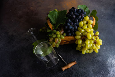 High angle view of grapes on table