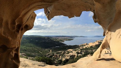 Scenic view of sea seen through window