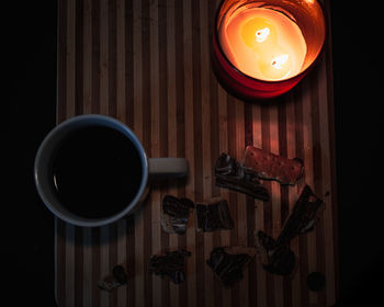 High angle view of coffee cup on table