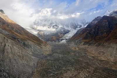 Scenic view of mountains against cloudy sky