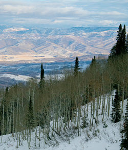 Scenic view of mountains during winter