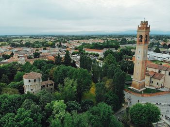 High angle view of buildings in city