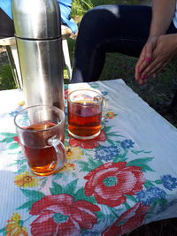 High angle view of tea cup on table