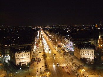 High angle view of city street at night