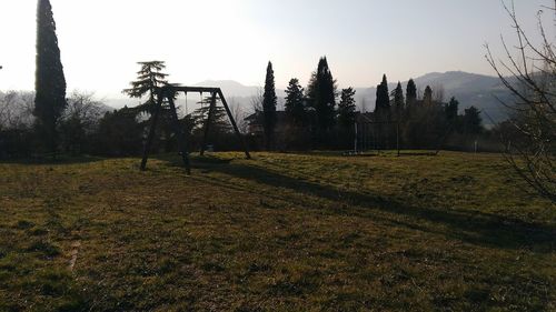 Trees on field against sky