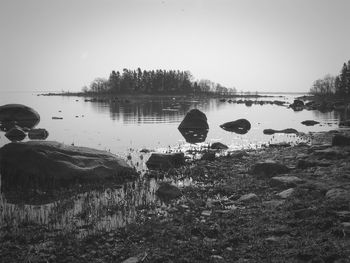 Scenic view of lake against clear sky